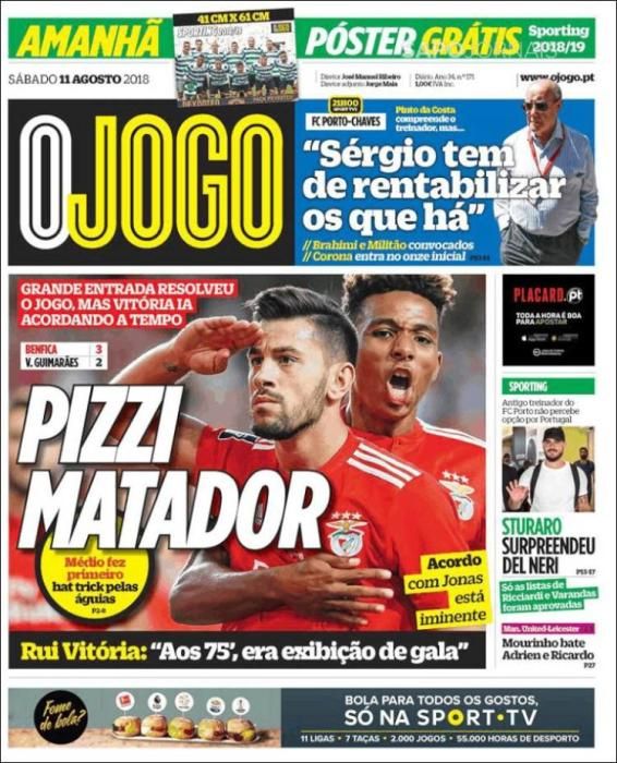 Portada O JOGO sábado 11 de agosto de 2018