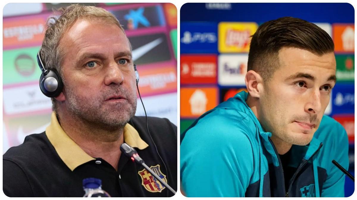 Hansi Flick e Iñaki Peña atienden a la prensa en Dortmund