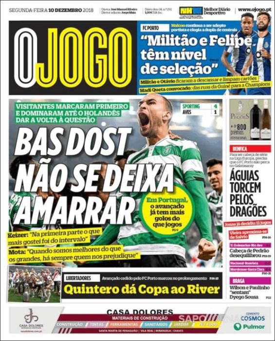 Portada O JOGO lunes 10 de diciembre de 2018