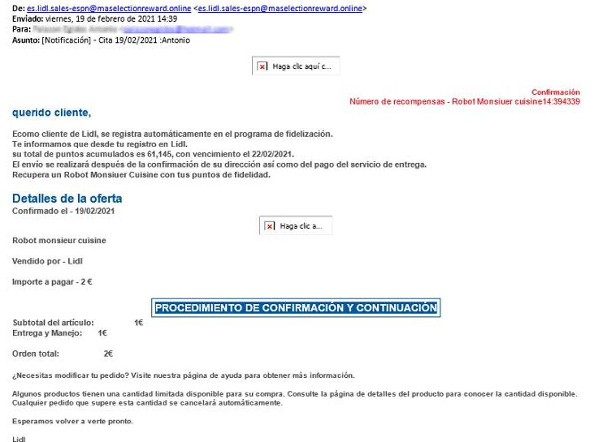 Este es el mail que anuncia el regalo del Monsieur Cuisine