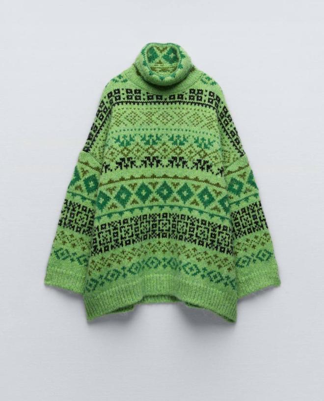 Jersey verde en jacquard de Zara