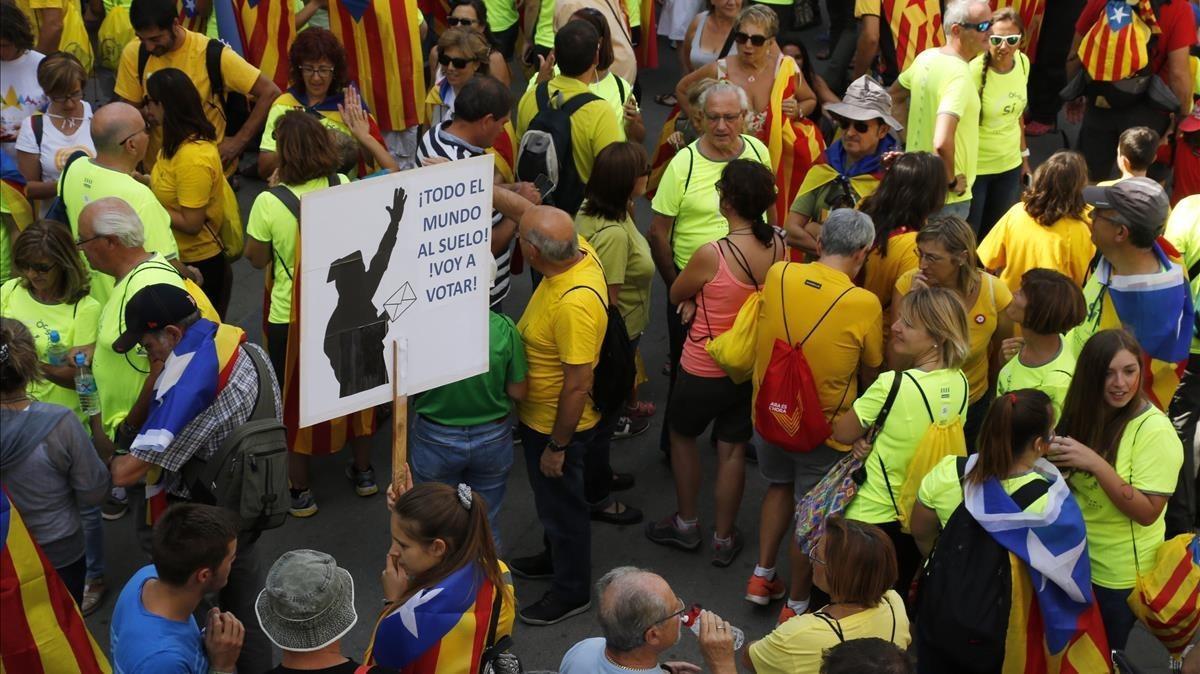 Manifestación de la Diada en el Passeig de Gràcia.