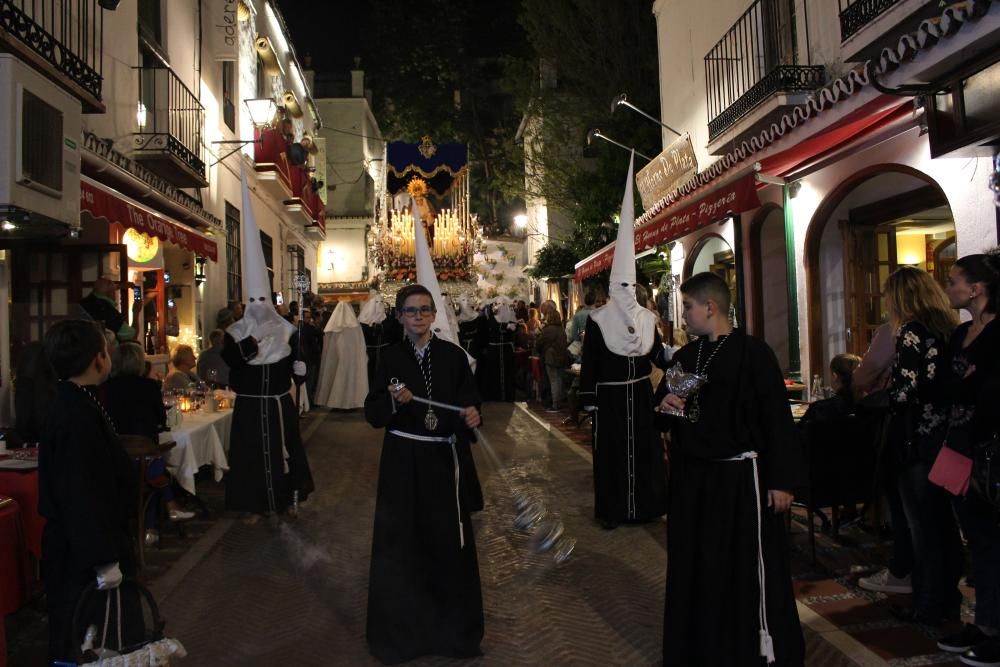 Salida de la cofradía de Santa Marta, el Martes Santo en Marbella.