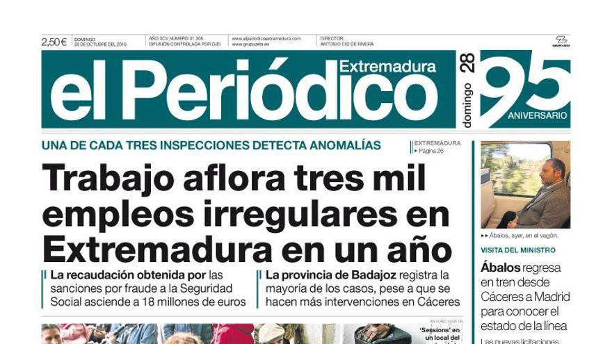 Esta es la portada de EL PERIÓDICO EXTREMADURA correspondiente al día 28 de octubre del 2018