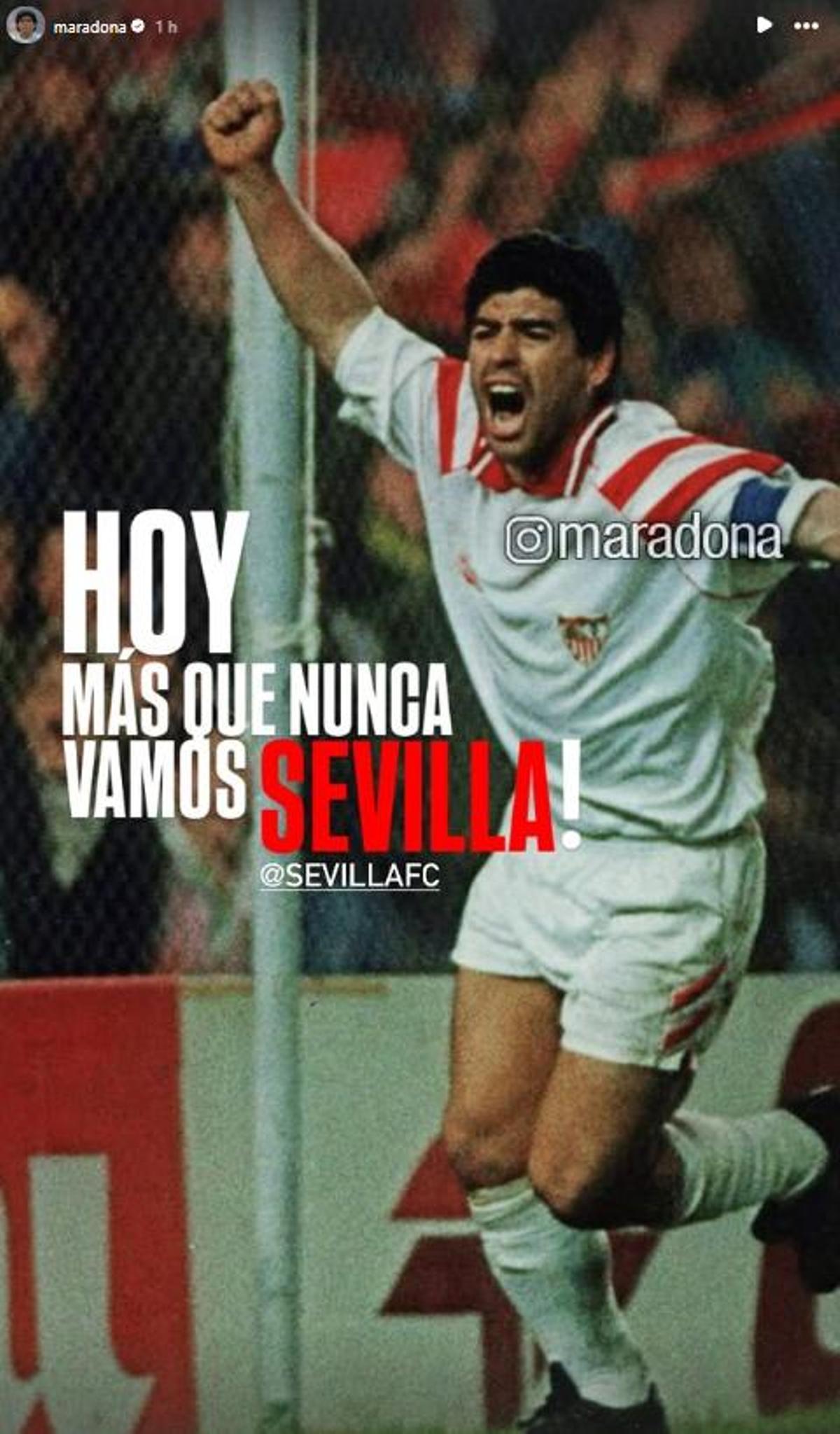 La cuenta de Maradona en Instagram anima al Sevilla FC frente a la Real Sociedad