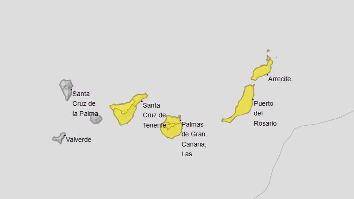Las islas afectadas por la calima, en amarillo.