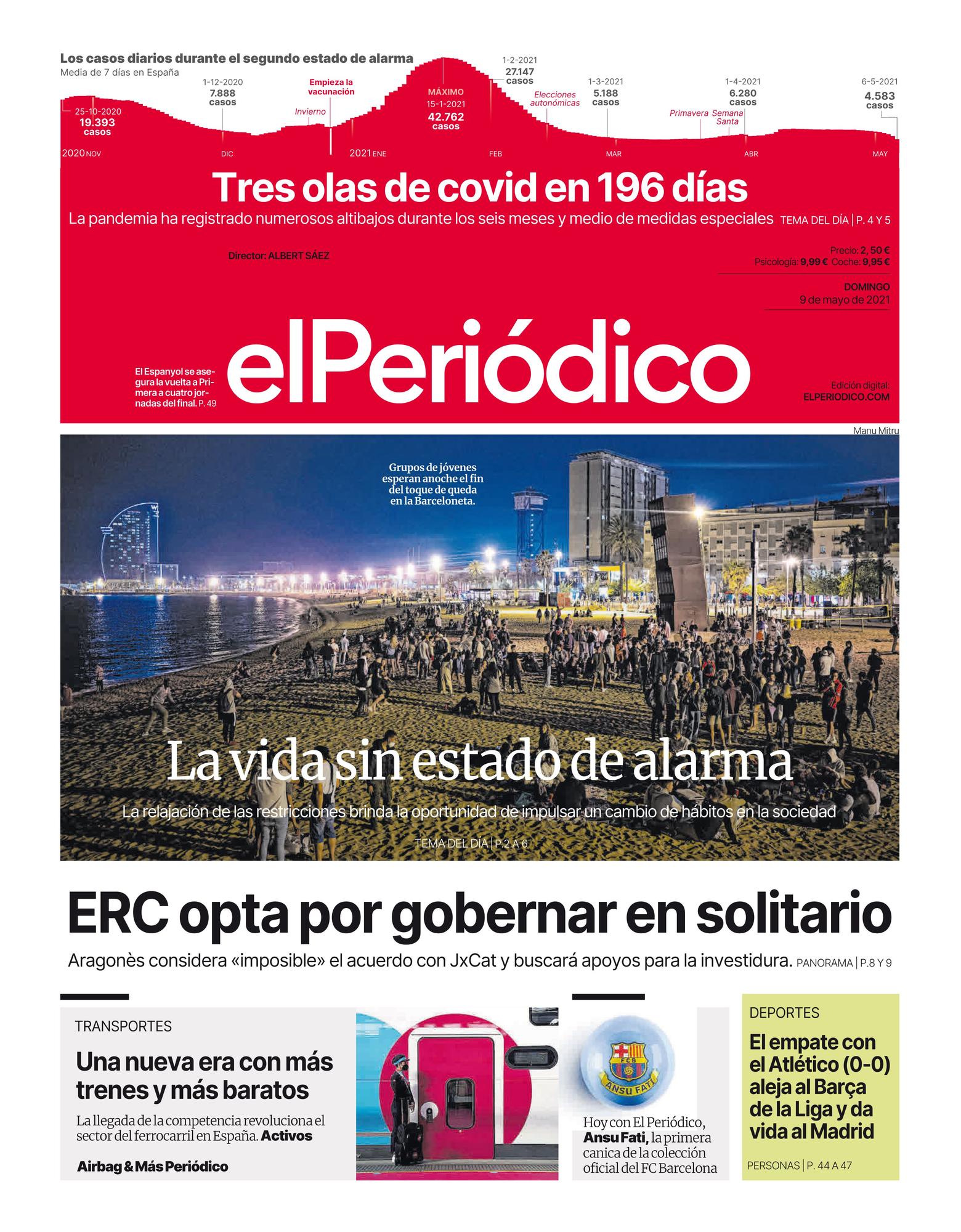 La portada de EL PERIÓDICO del 9 de mayo de 2021