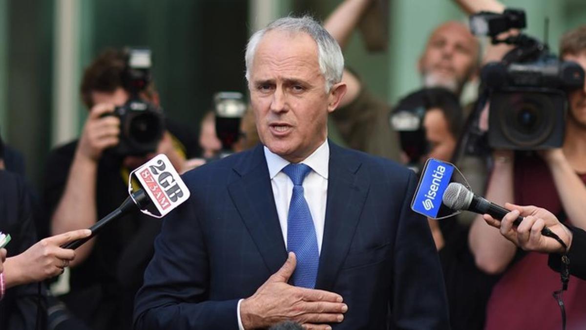 Turnbull habla ante los medios, en Canberra, este lunes.