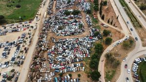 Una de las campas en Catarroja repleta de coches afectados por la DANA.
