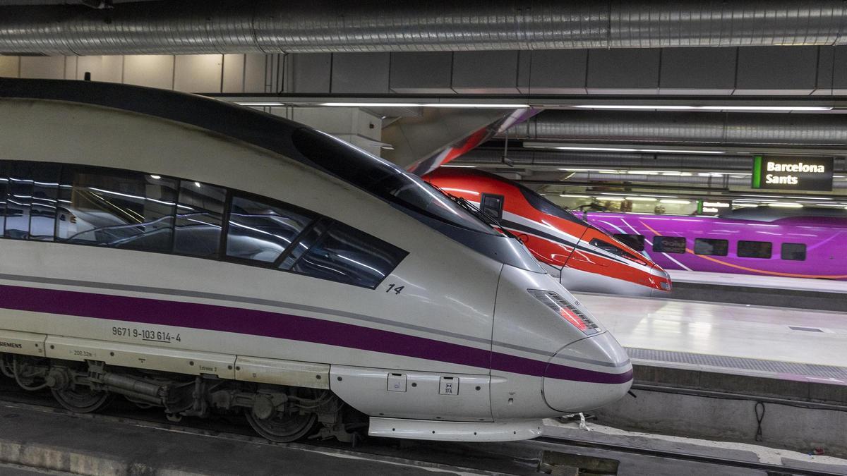 Trenes de alta velocidad en la estación de Sants (Barcelona)