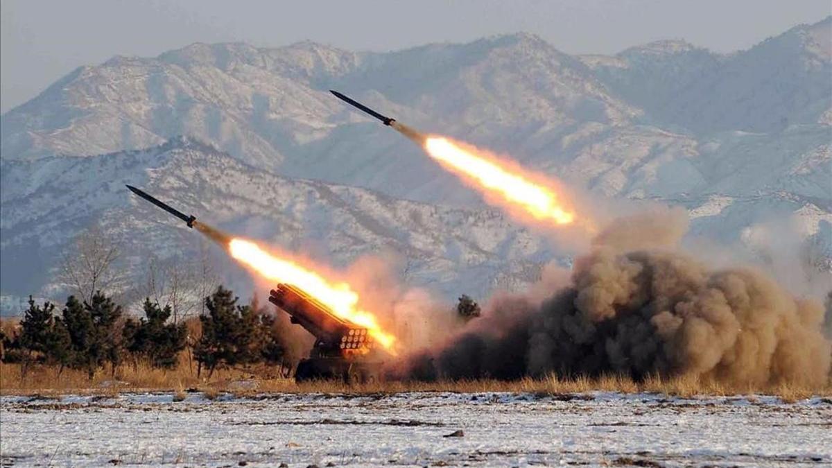 Prueba de lanzamiento de misiles en Corea del Norte.