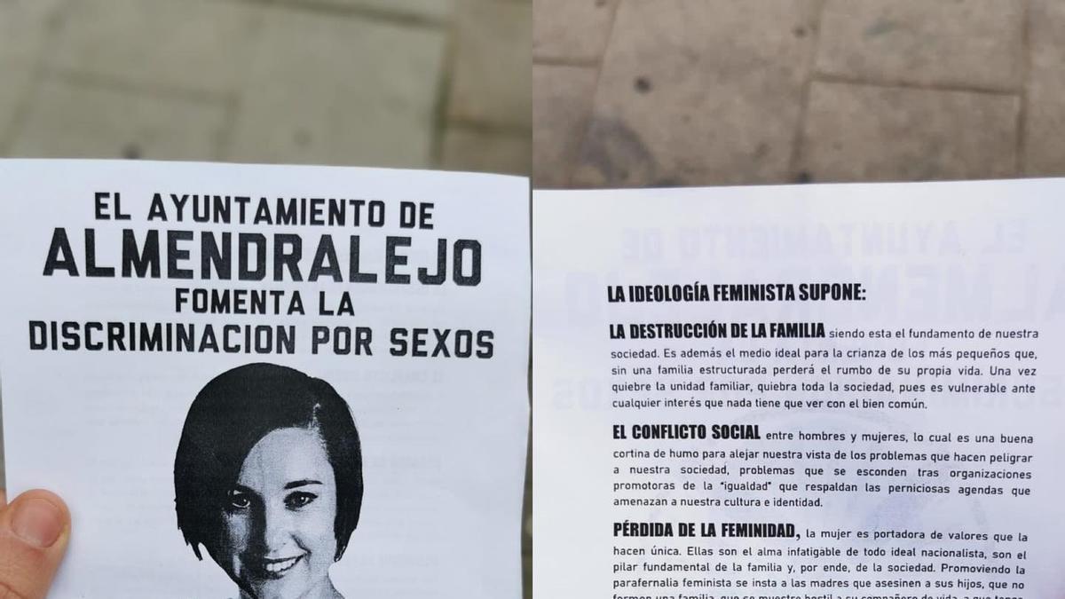 Algunos de los panfletos colgados por Almendralejo sobre estos ataques