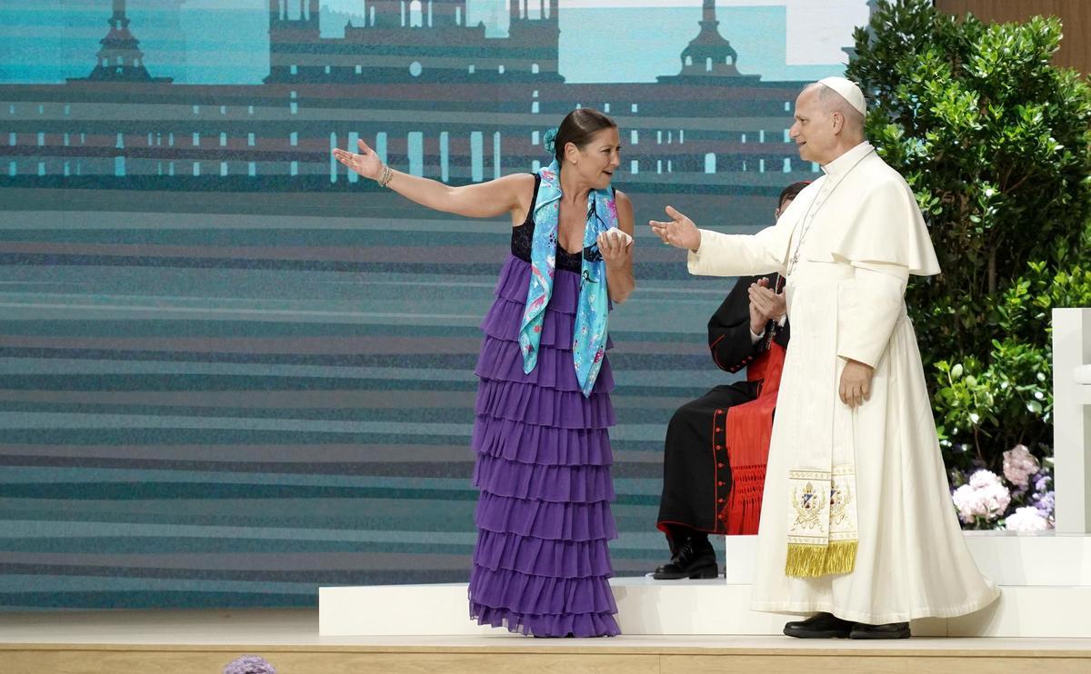 Sara Baras, bailando para Leon XIV durante su reciente visita a España