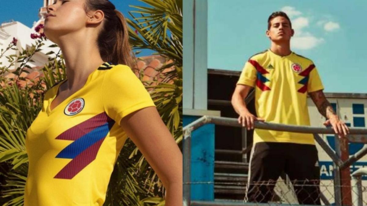 James Rodríguez y Paulina Vega luciendo la nueva camiseta de la Selección Colombia