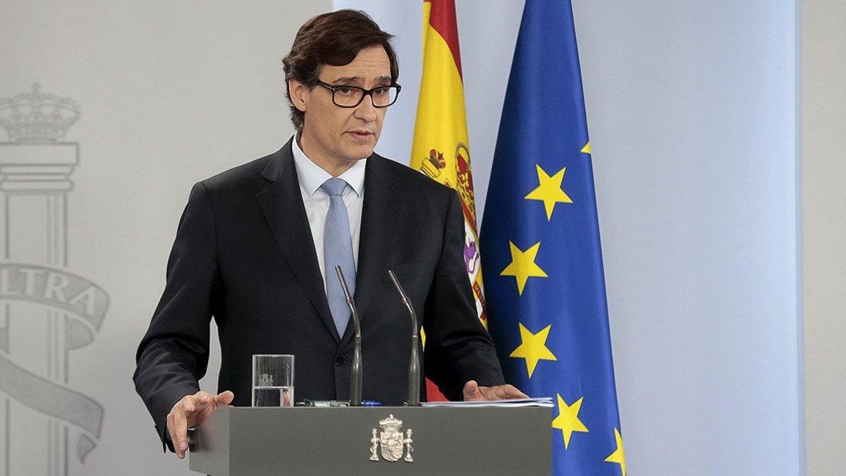 El ministro de sanidad, Salvador Illa, durante la rueda de prensa en la que han informado de la reunión del jefe del Gobierno, Pedro Sánchez, con los presidentes autonómicos, el 17 de mayo