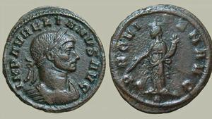 Un aureliano de cobre del siglo III.