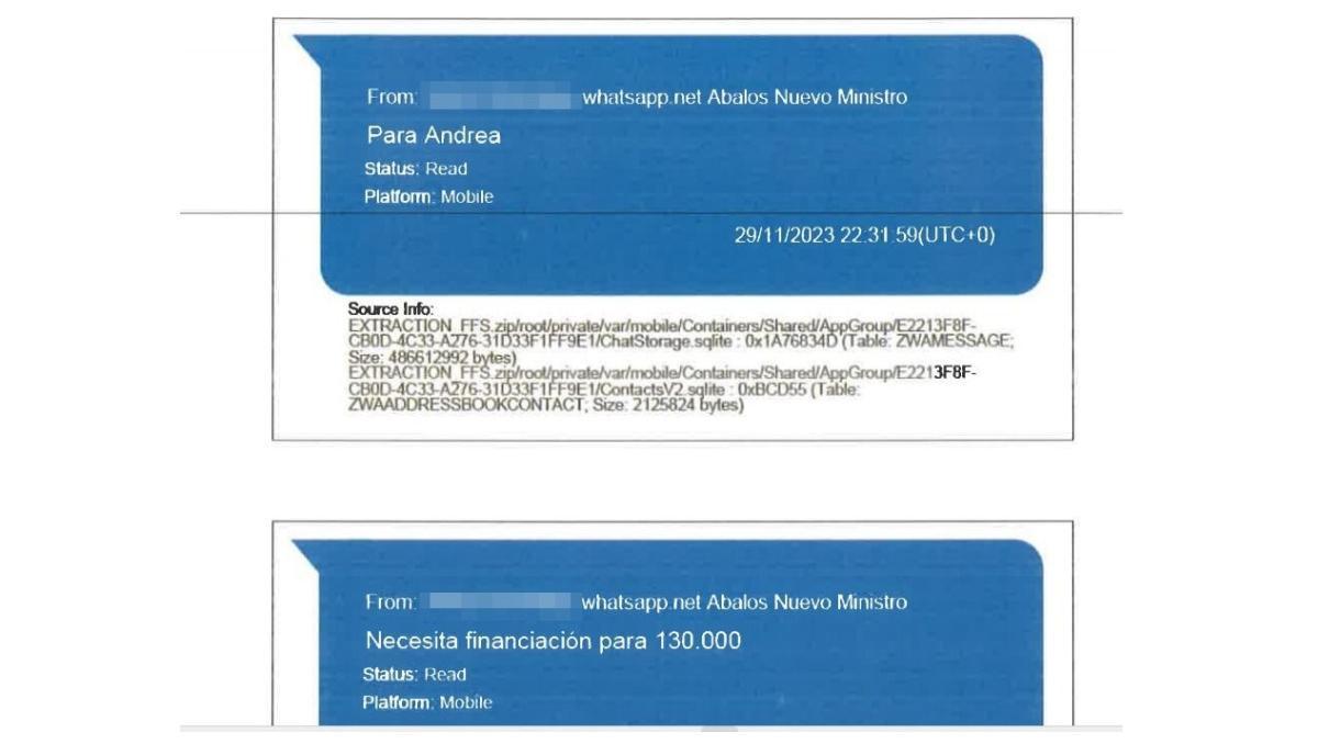 Mensaje entre Ábalos y Koldo.