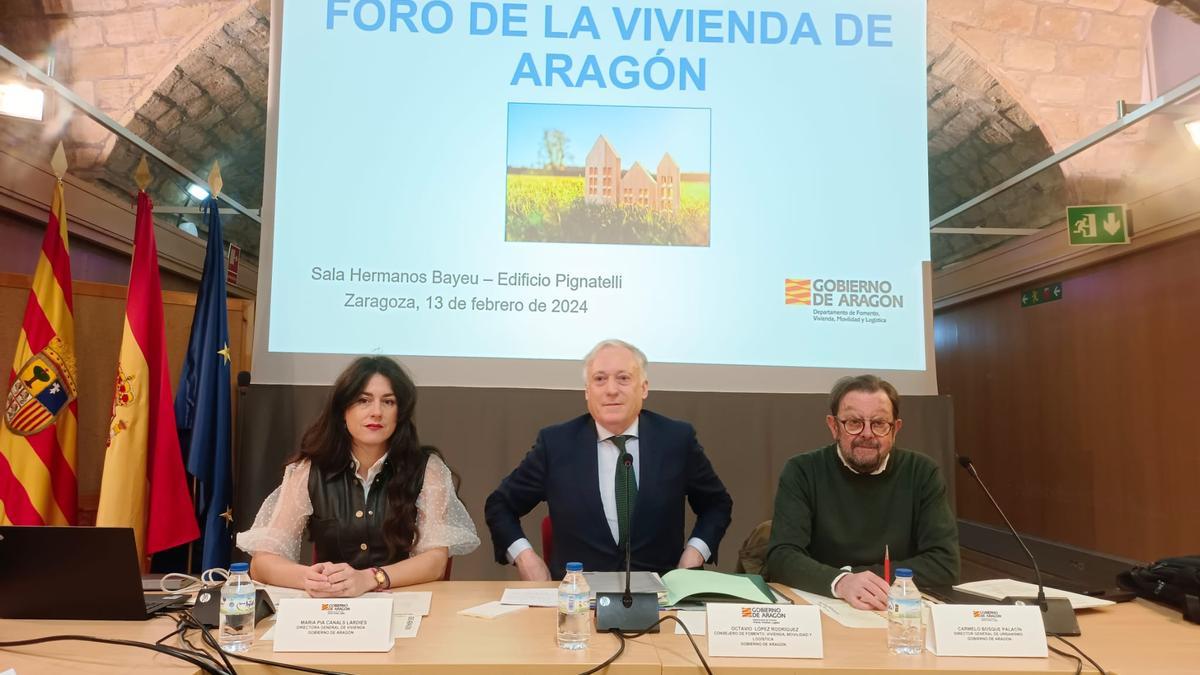 Octavio López, consejero de Fomento y Vivienda del Gobierno de Aragón, en el foro dela vivienda autonómico celebrado este martes.