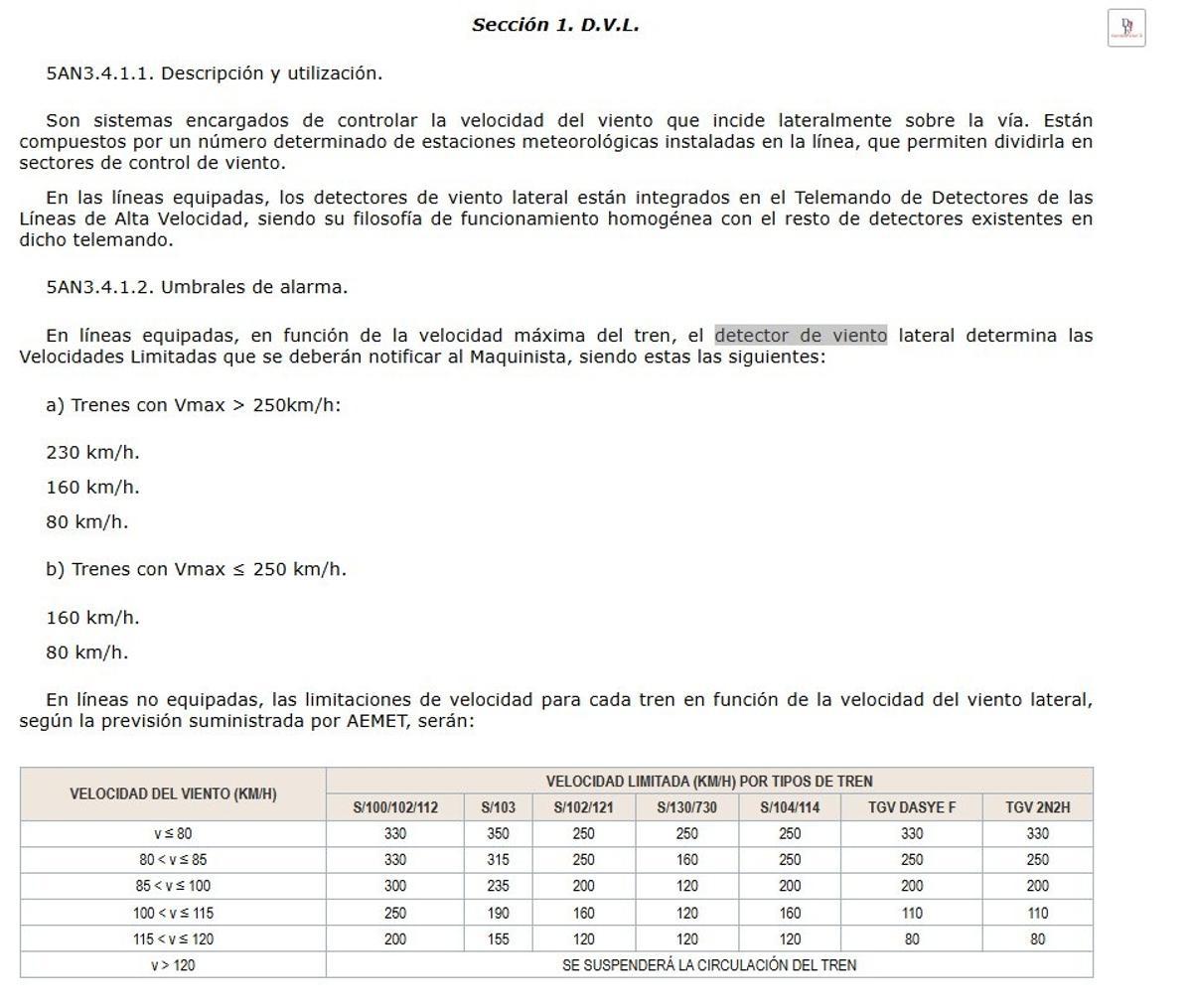Limitaciones de velocidad en el ferrocarril ante fuertes vientos laterales