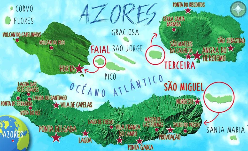 Mapa de las Azores.