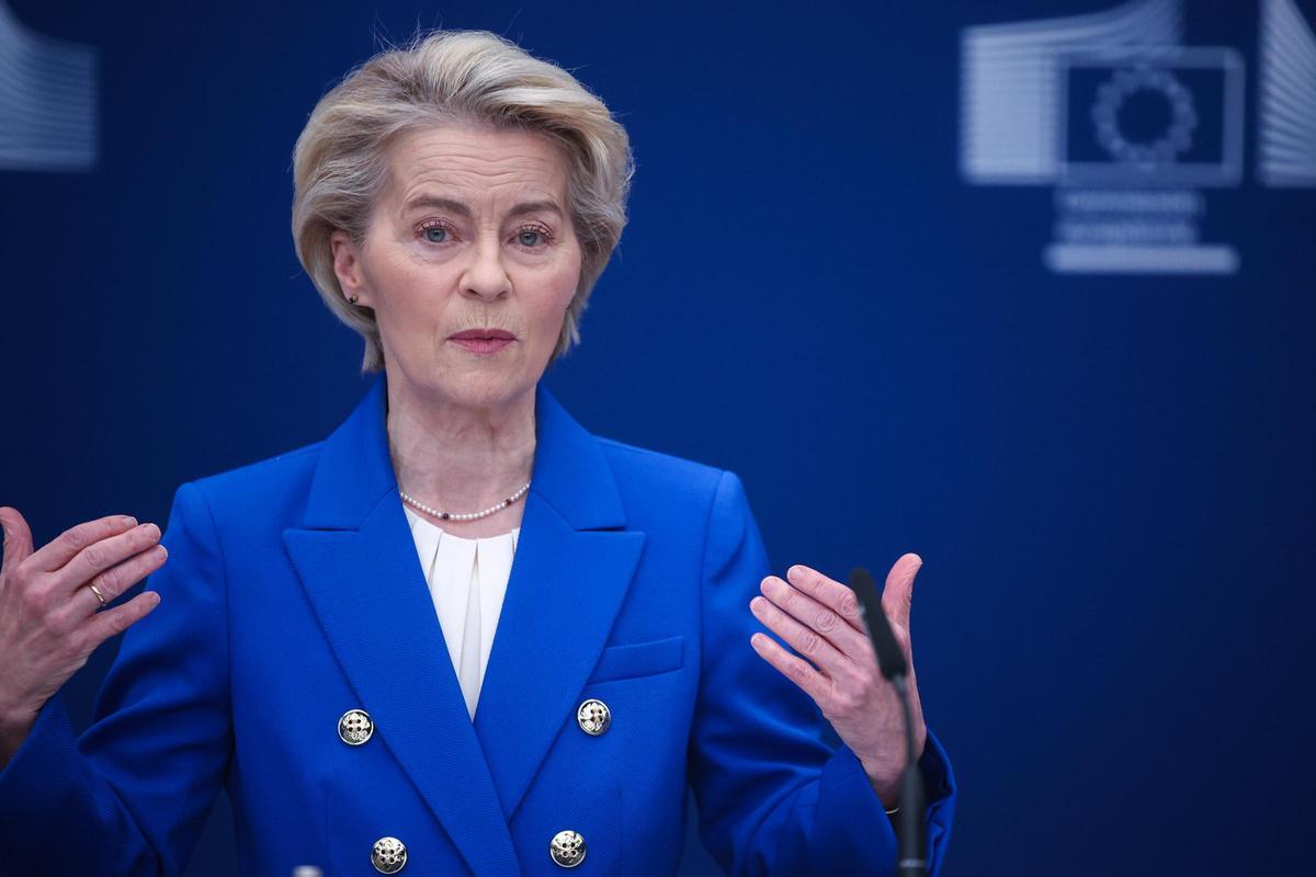 La presidenta de la Comisión Europea, Ursula von der Leyen, durante la presentación de su plan para rearmar a la UE.