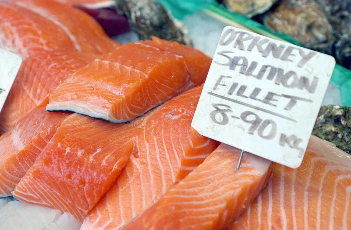 Salmon fillets on sale at a local fish market, London, January 09 2004, fishmongers have hit out following the publication of a scientific report which raised concern about the level of toxins in Scottish farmed salmon. Claims that Scottish salmon was so full of chemicals it should be eaten only three times a year have been labelled as 'plain ridiculous'. EFE/epa/Matt Writtle UK AND IRELAND OUT. PESCADO , SALMON , VENTA , PESCADERIAS