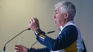 Carlo Ancelotti, en una rueda de prensa en la Ciudad Deportiva de Valdebebas.