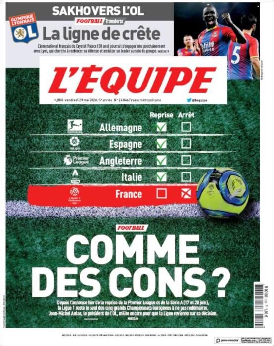 Portada L'ÉQUIPE viernes 29 mayo 2020