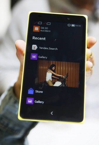 The Nokia XL is shown at its unveiling at the Mobile World Congress in Barcelona