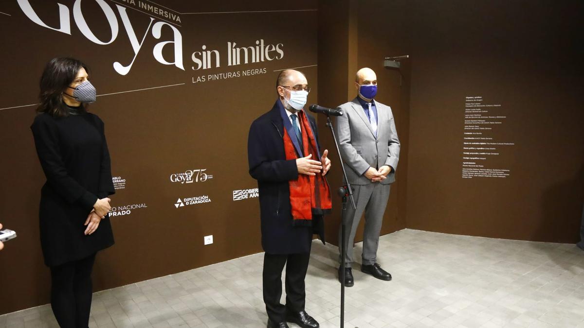 El presidente aragonés, Javier Lambán, ha valorado la situación de la pandemia en la comunidad tras visitar la exposición &#039;Goya sin límites&#039;.