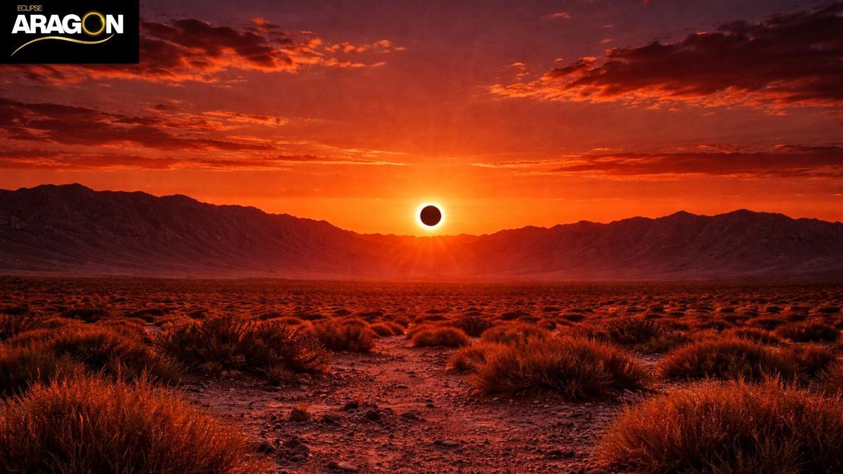 Recreación de cómo se verá el eclipse de sol en Aragón dentro de cien días.