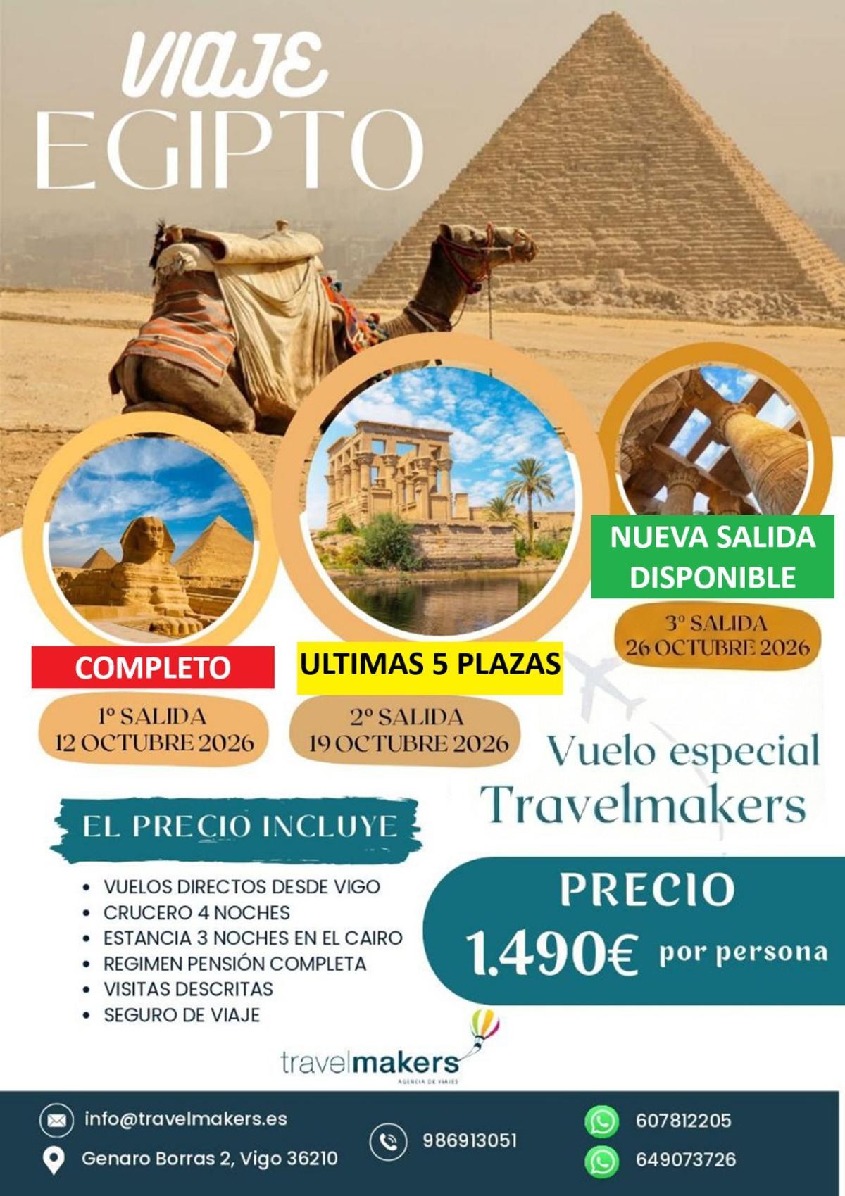 Viajes organizados desde Vigo a Egipto por la agencia viguesa Travelmakers.