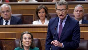 Alberto Nuñez Feijóo durante la sesión de control al Gobierno celebrada esta mañana.