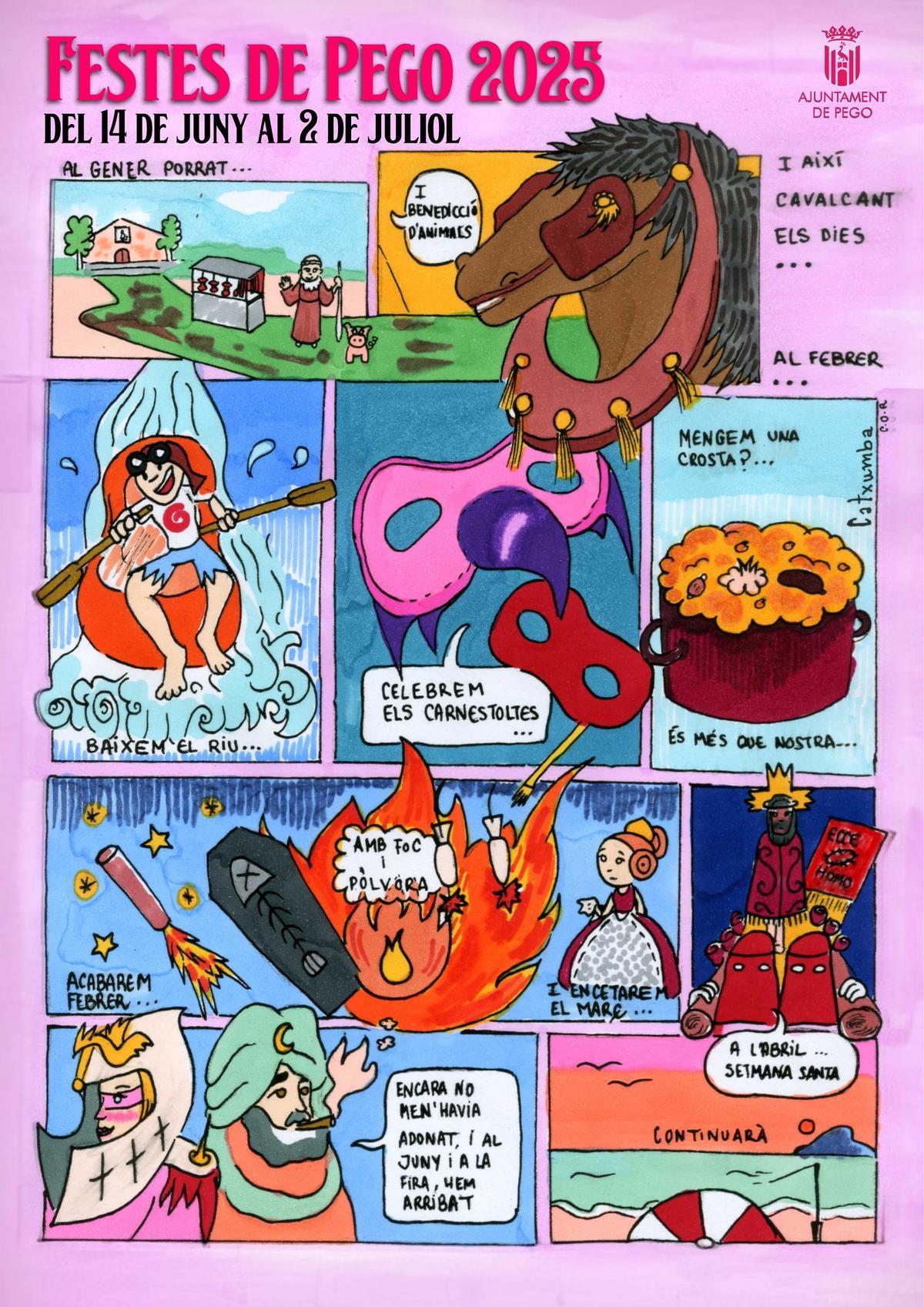 El original cartel de las fiestas de Pego repasa todo el calendario festivo
