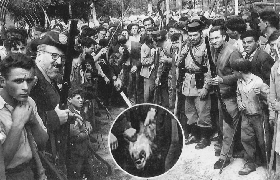 Batida de lobo, en 1955. José María Castroviejo, en la izquierda de la foto