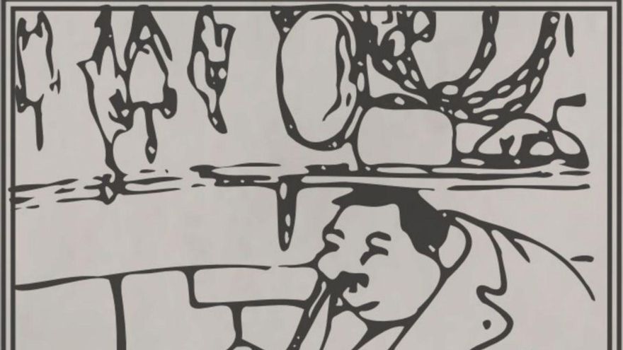 Caricatura de Picadillo no Pazo de Anzobre feita por Castelao.