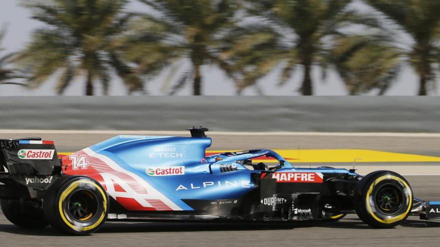 Fernando Alonso durant la classificació d&#039;aquest dissabte del Gran Premi de Bahrain