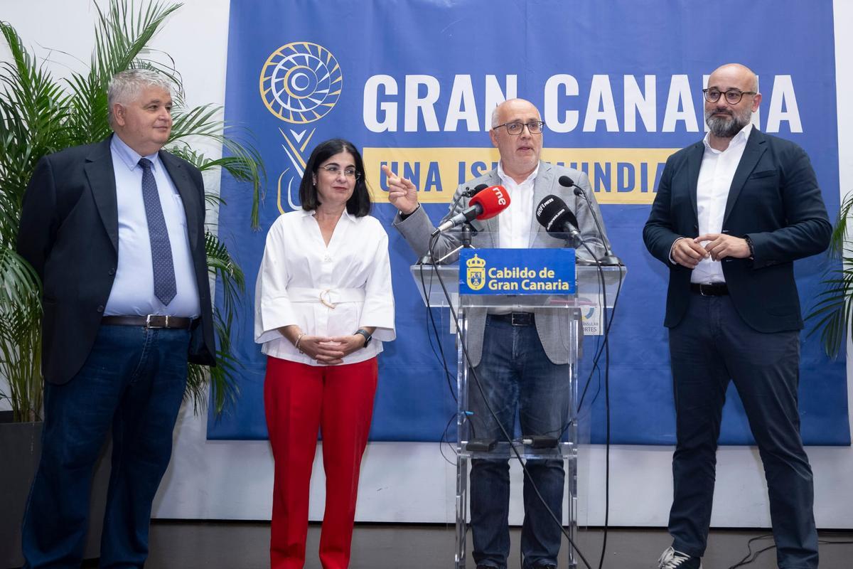 José Juan Arencibia, Carolina Darias, Antonio Morales y Aridany Romero, en la rueda de prensa tras la elección de Gran Canaria como una de las sedes del Mundial 2030