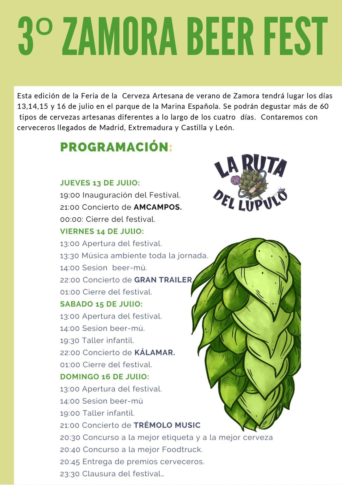 Programa de la Feria de la Cerveza de Zamora.