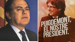 Cartel electoral de Jordi Pujol en las elecciones de 1984 y cartel electoral de Carles Puigdemont en los comicios del 2017.