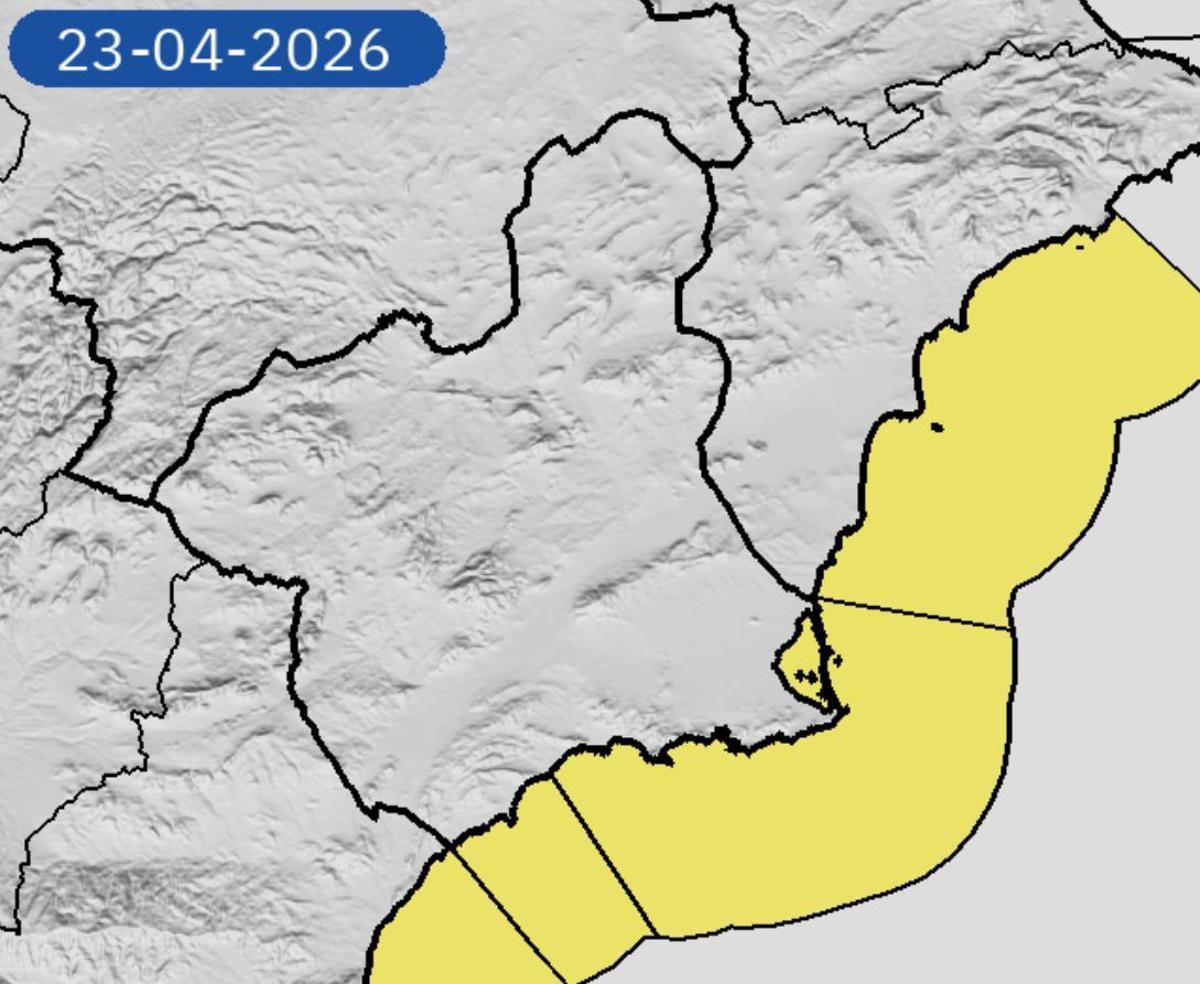 Mapa de alerta meteorológica este jueves en la Región