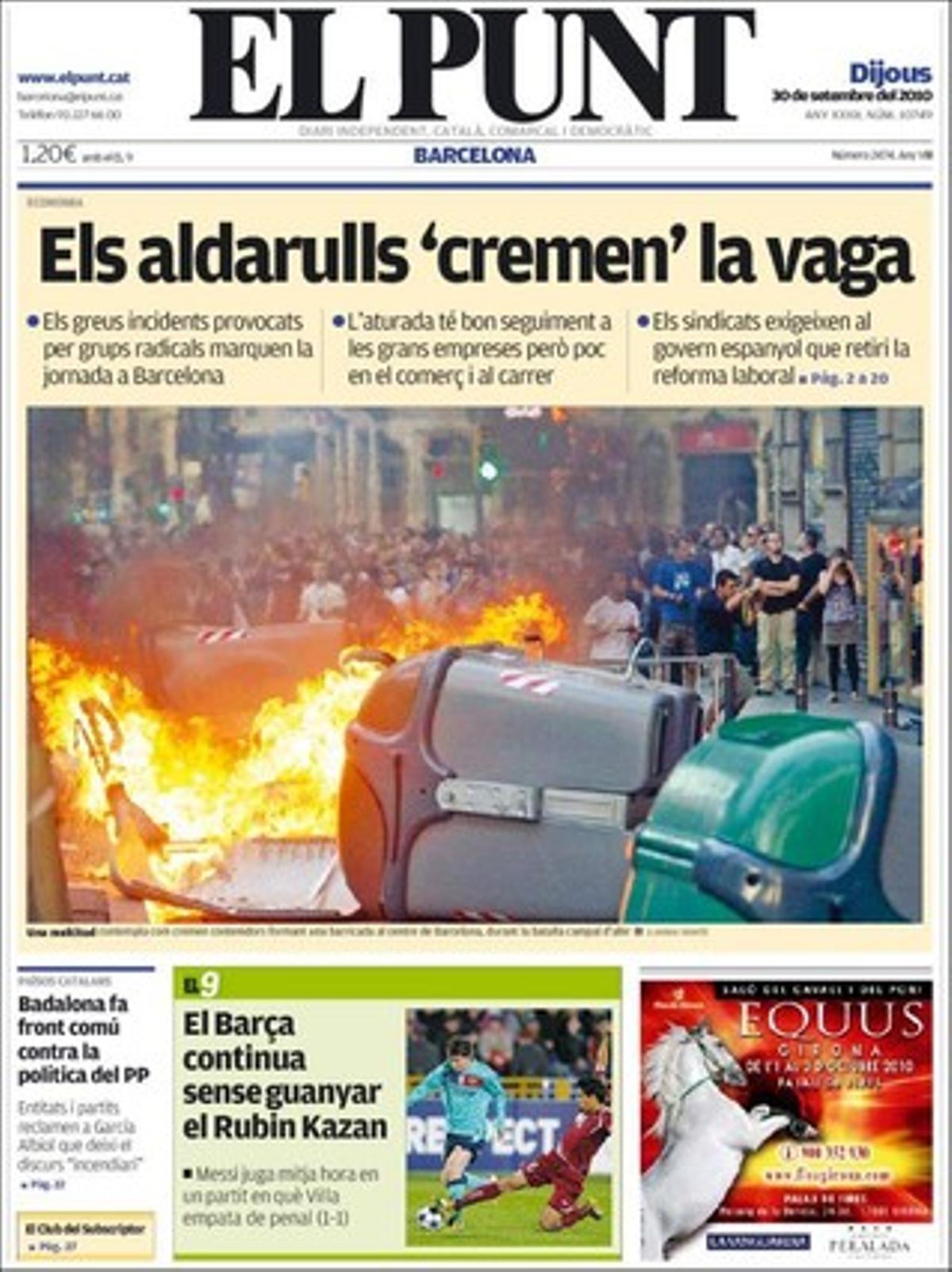 A més de donar les mateixes 17 pàgines que ’Avui’ destina al 29-S, ’El Punt’ destaca que el col·lectiu anticementiri nuclear cita Montilla i Mas abans de les eleccions, i a ’El 9’, que els Blazers entren en escena dient-li a Rudy que s’ha de quedar a Portland.