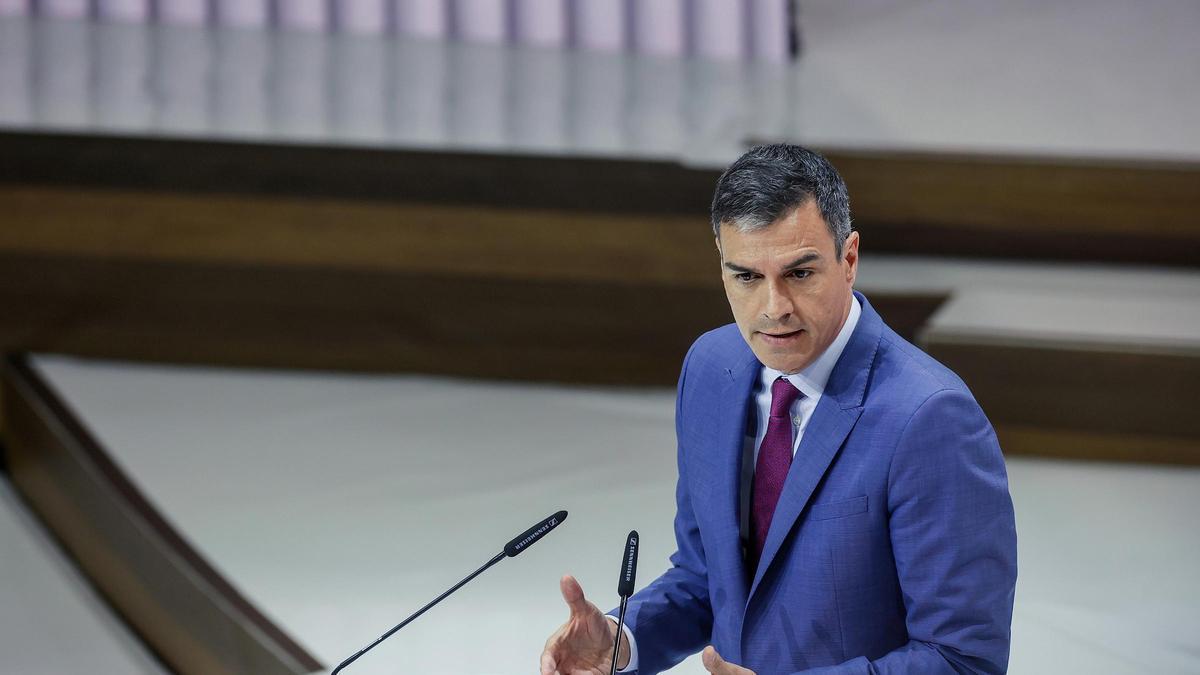 El presidente del Gobierno, Pedro Sánchez,  durante el V Encuentro Internacional de rectores Universia
