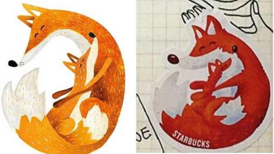 Por la izquierda, el diseño de Carmen Saldaña y el de Starbucks.