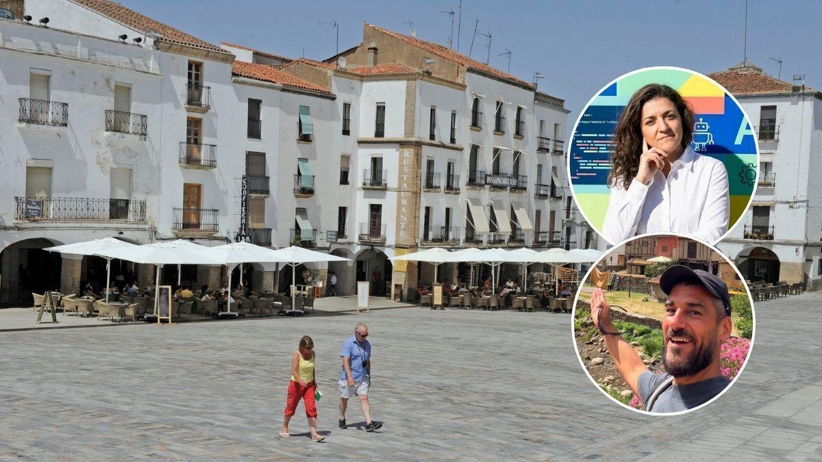 Montaña Granados, de 'Insertus', agencia de turismo de Cáceres, junto al creador de contenidos de viajes Pedro García.