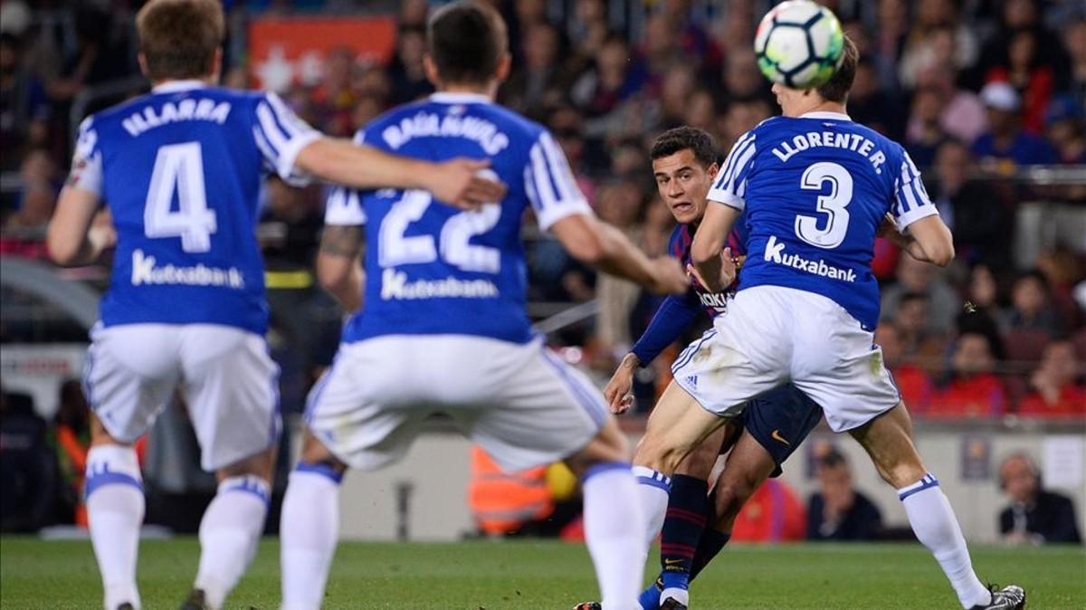 Este  disparo de Coutinho significó el gol del Barça