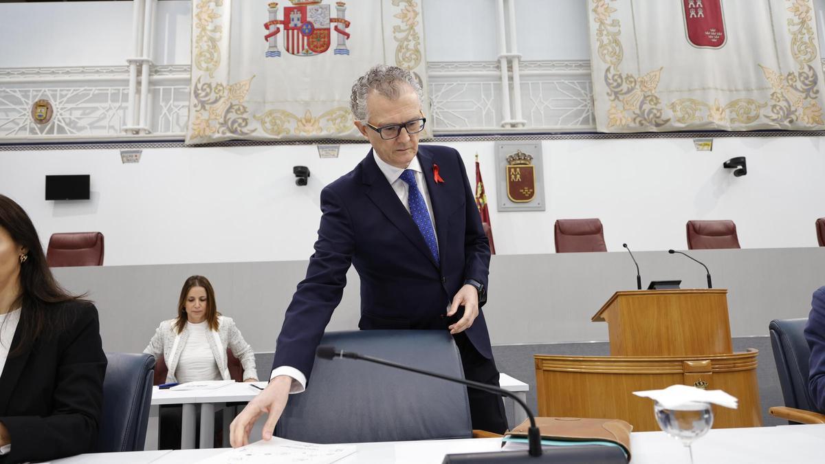 El consejero de Salud, durante su comparecencia este viernes en la Asamblea.