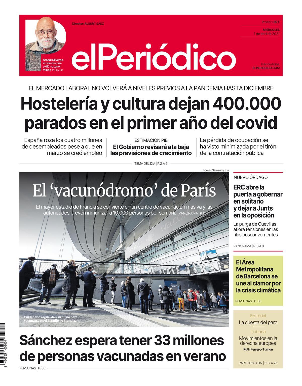La portada d’EL PERIÓDICO del 7 d’abril del 2021