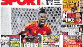 La cumbre por Nico, el primer reto de Mbappé, el 'bombazo' del United con Leny Yoro o la guerra por racismo en el Chelsea, en las portadas de hoy
