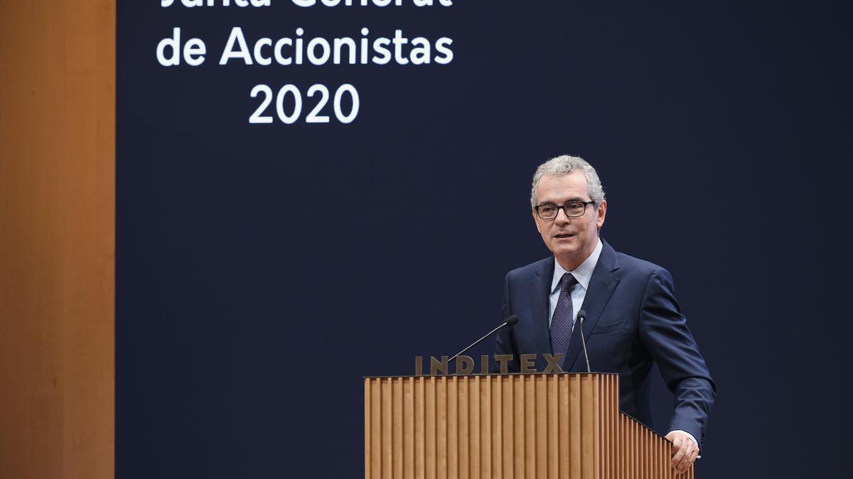 Pablo Isla, hoy, en la presentación de resultados de Inditex.